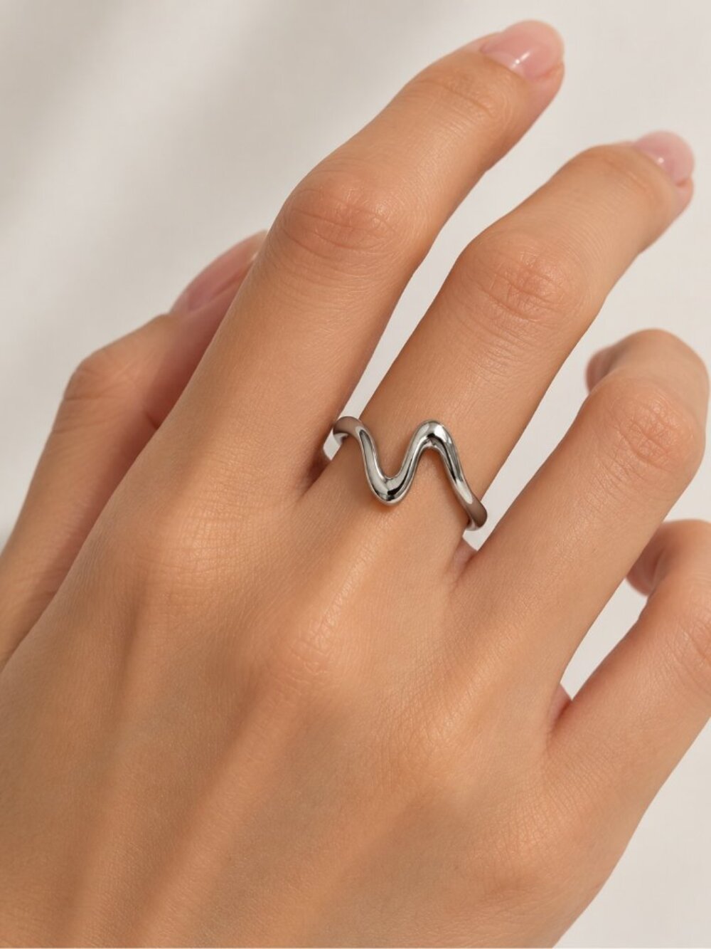 S925 Sterling Silver Wave Ring Adjustable Open Ring Minimalist Modern Jewelry